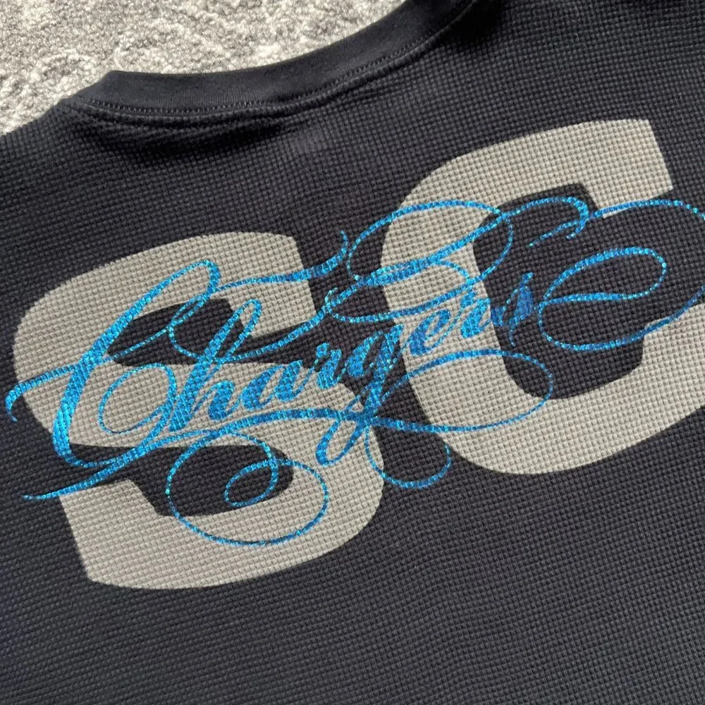 San Diego Chargers NFL Pro Line Thermal Shirt Men 3XL Black Metallic Grunge Y2K
